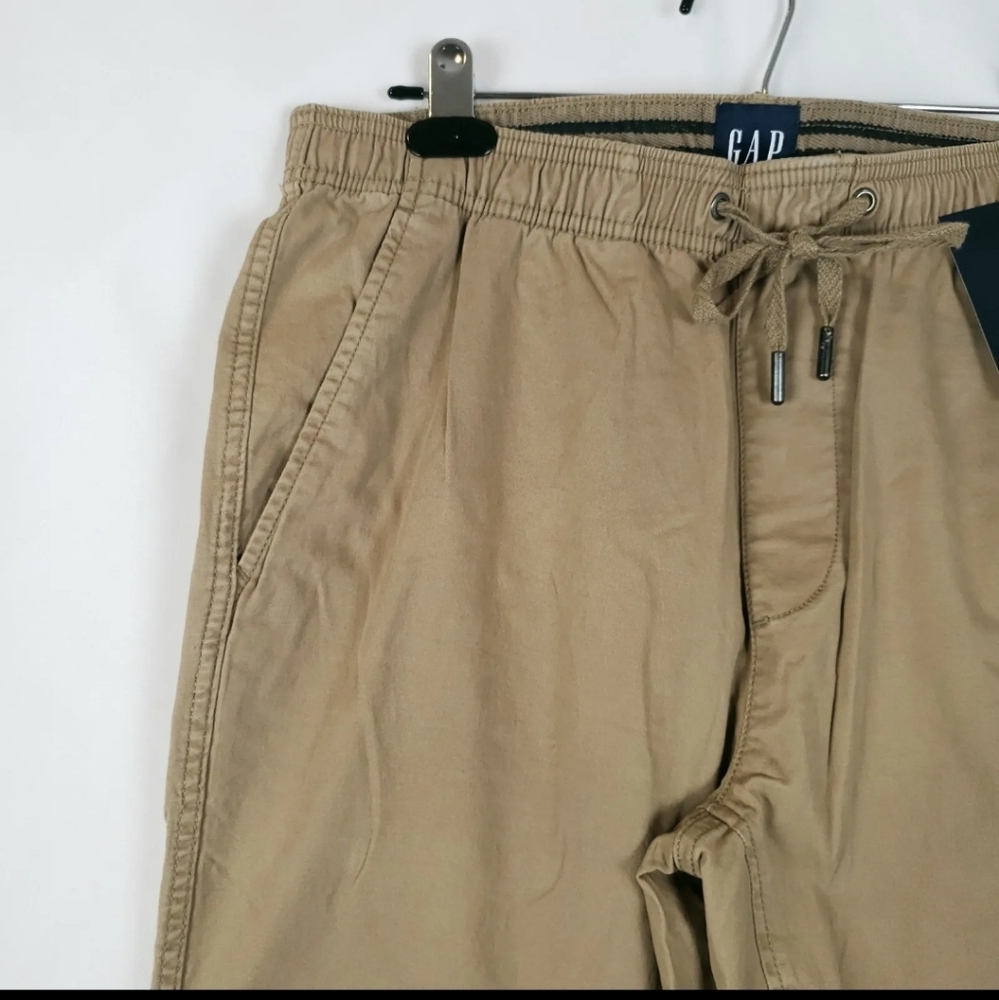 Gap Joggers Pants Elastic Ankle‎ Drawstring Waist Twill Khaki Joggers Pockets XL - Picture 2 of 7